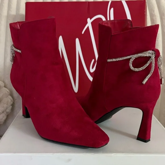 Impo Scarlet Red Heeled Boots with Bow Detail - Picture 4 of 6